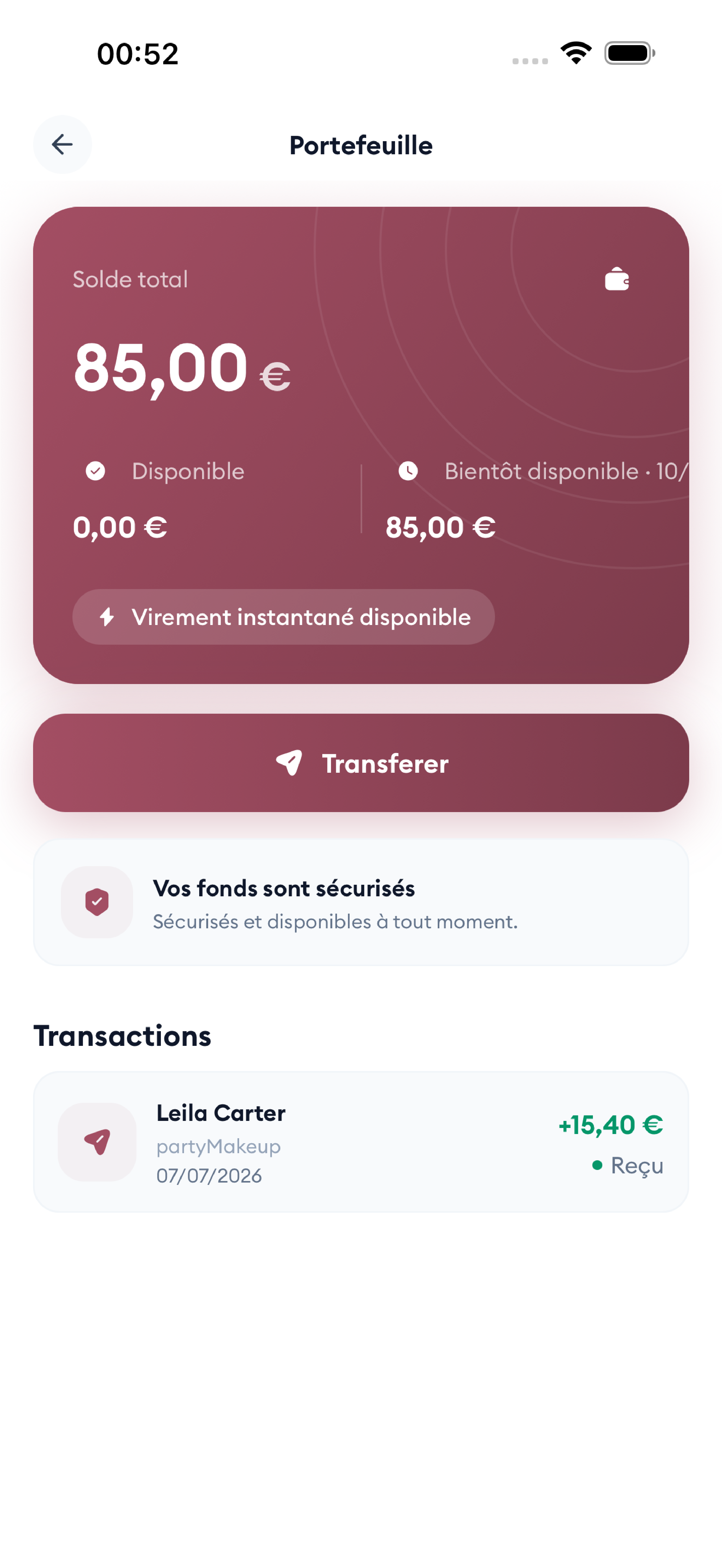Screenshot : portefeuille / virements